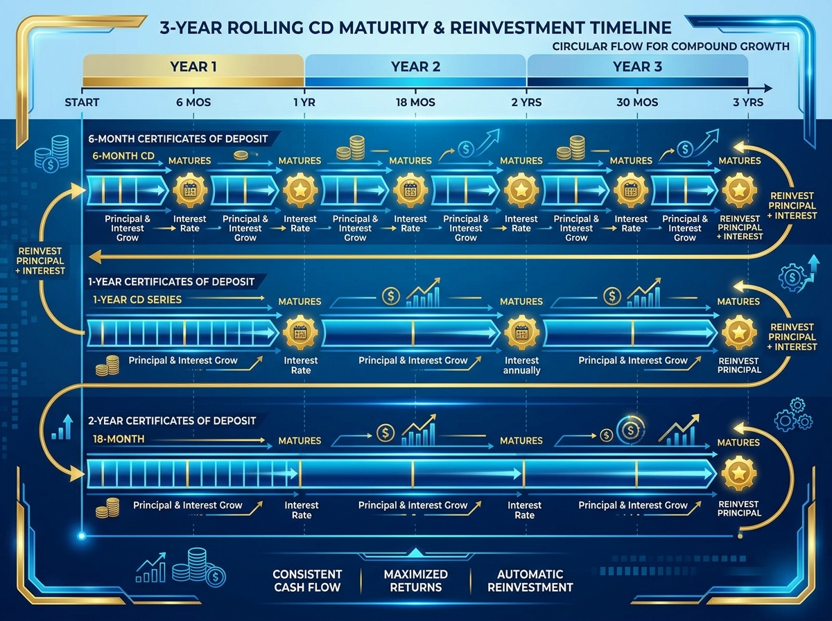 CD maturity timeline showing rolling reinvestment over 3 years
